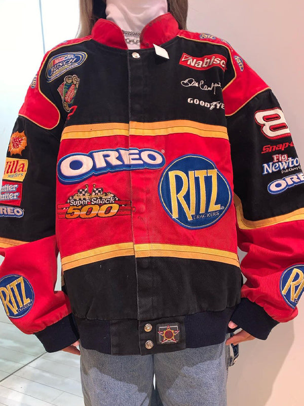 Band Collar Patchwork Button Jacket -- YKIIY CLOTHING