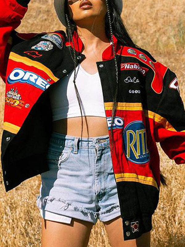 Band Collar Patchwork Button Jacket -- YKIIY CLOTHING