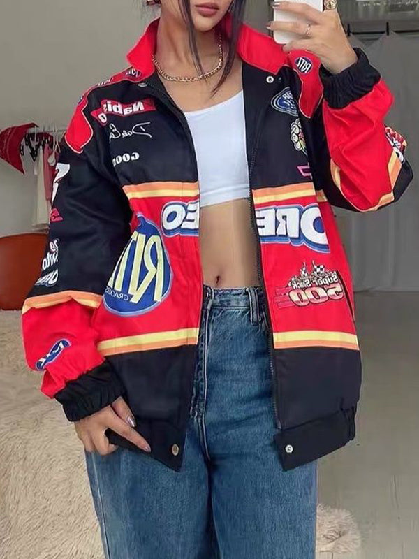 Band Collar Patchwork Button Jacket -- YKIIY CLOTHING