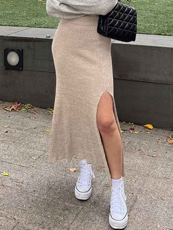 Cozy Side Slit Elastic Waist Mermaid Skirt -- YKIIY CLOTHING