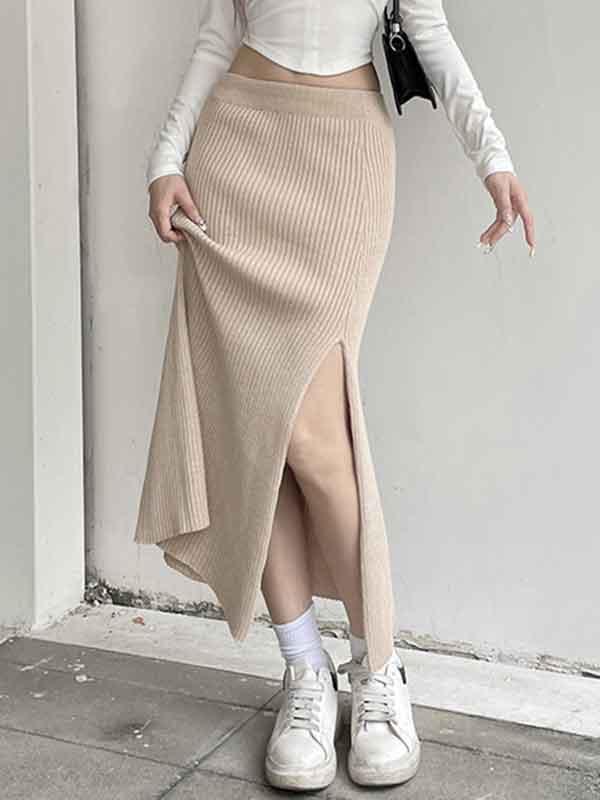 Cozy Side Slit Elastic Waist Mermaid Skirt -- YKIIY CLOTHING