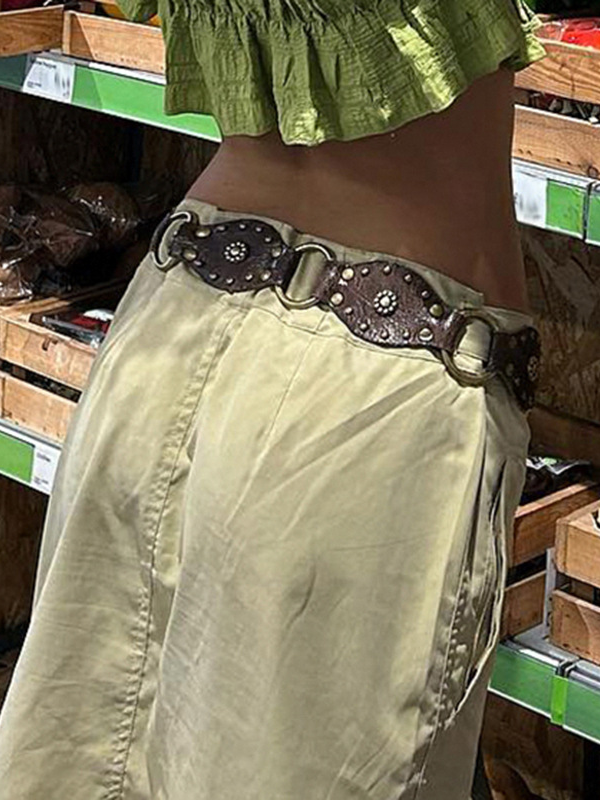 Cutout Ring Leather-Panel Belt -- YKIIY CLOTHING