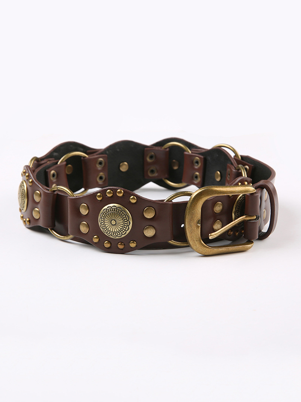 Cutout Ring Leather-Panel Belt -- YKIIY CLOTHING