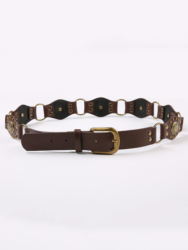 Cutout Ring Leather-Panel Belt -- YKIIY CLOTHING
