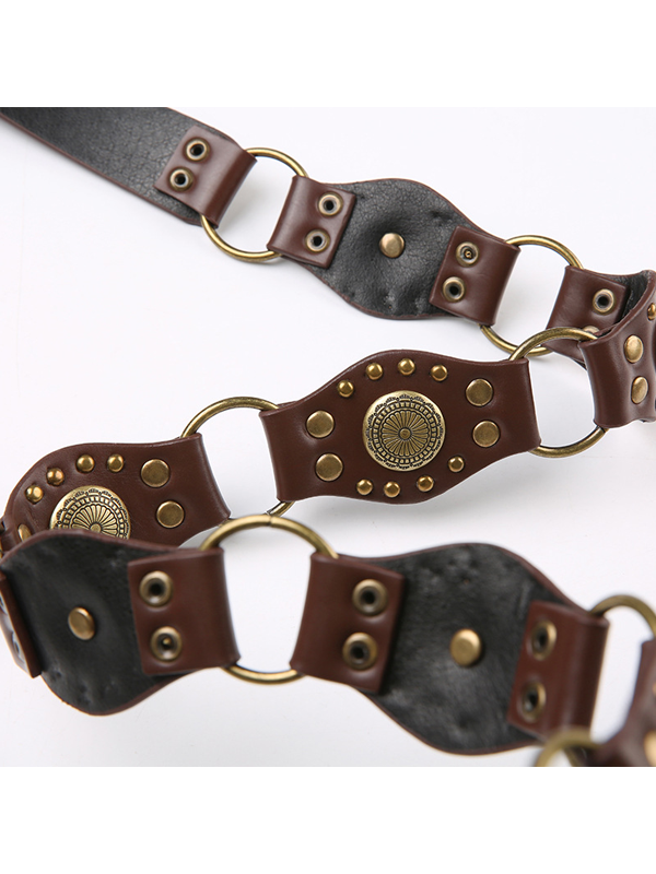 Cutout Ring Leather-Panel Belt -- YKIIY CLOTHING