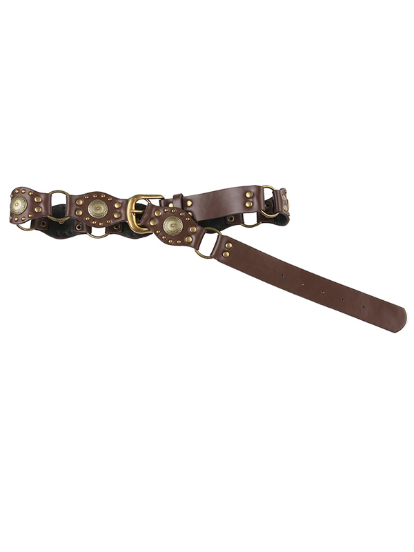 Cutout Ring Leather-Panel Belt -- YKIIY CLOTHING