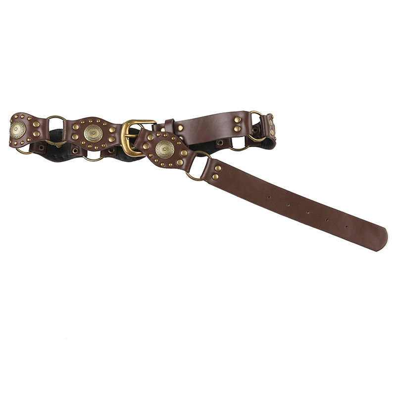 Cutout Ring Leather-Panel Belt -- YKIIY CLOTHING