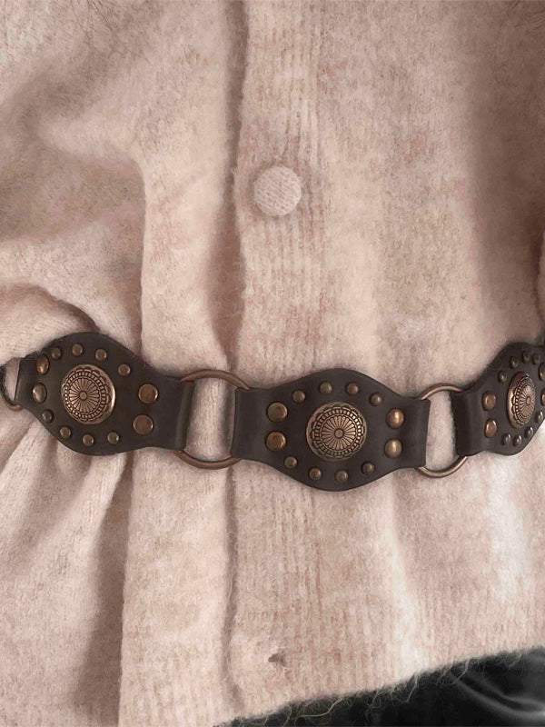 Cutout Ring Leather-Panel Belt -- YKIIY CLOTHING