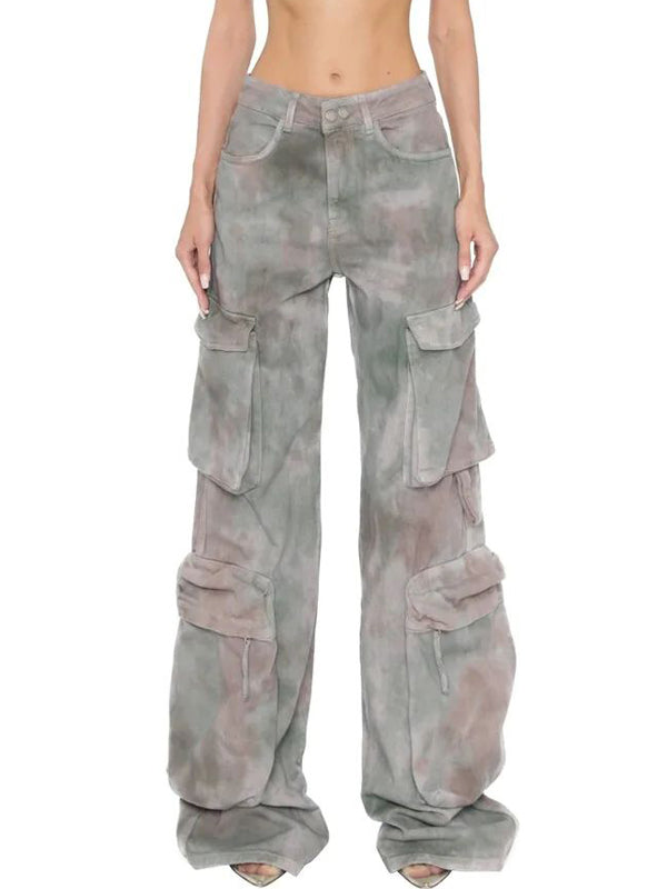 Gradient Zipper Flap Pocket Cargo Jeans -- YKIIY CLOTHING