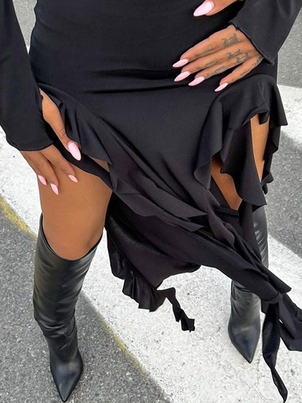 Hooded Collar Asymmetric Hem Dress -- YKIIY CLOTHING