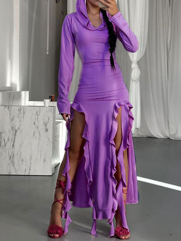 Hooded Collar Asymmetric Hem Dress -- YKIIY CLOTHING