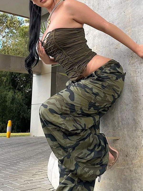Lace Up Camouflage Two Piece Set(Pre-Sale) -- YKIIY CLOTHING