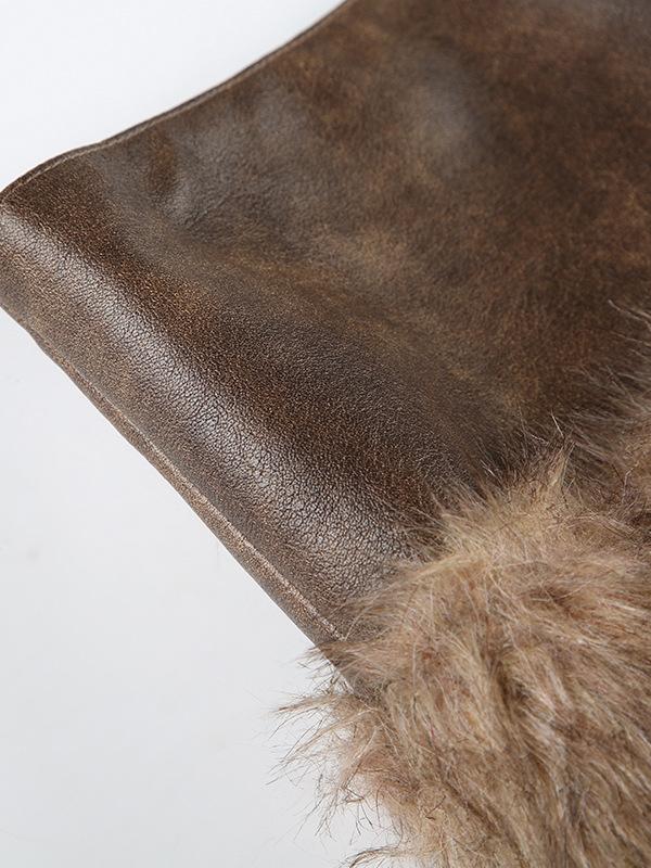 Low-rise Zippered Leather Paneled Fur Skirt -- YKIIY CLOTHING