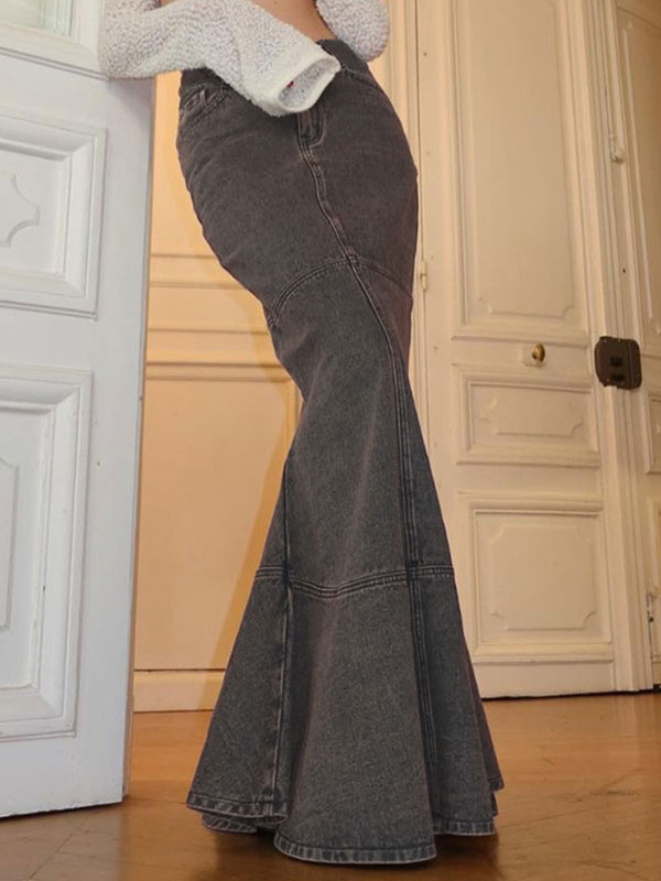 Mermaid Button Bodycon Denim Skirt -- YKIIY CLOTHING