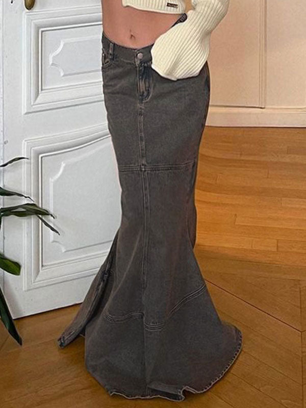 Mermaid Button Bodycon Denim Skirt -- YKIIY CLOTHING