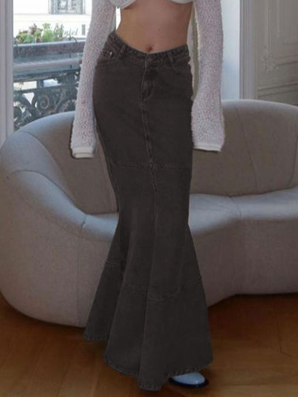 Mermaid Button Bodycon Denim Skirt -- YKIIY CLOTHING