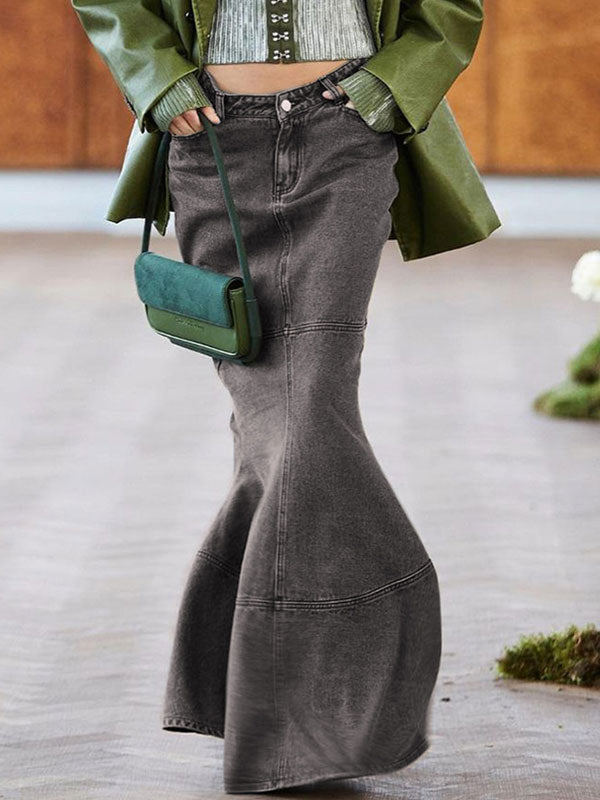 Mermaid Button Bodycon Denim Skirt -- YKIIY CLOTHING