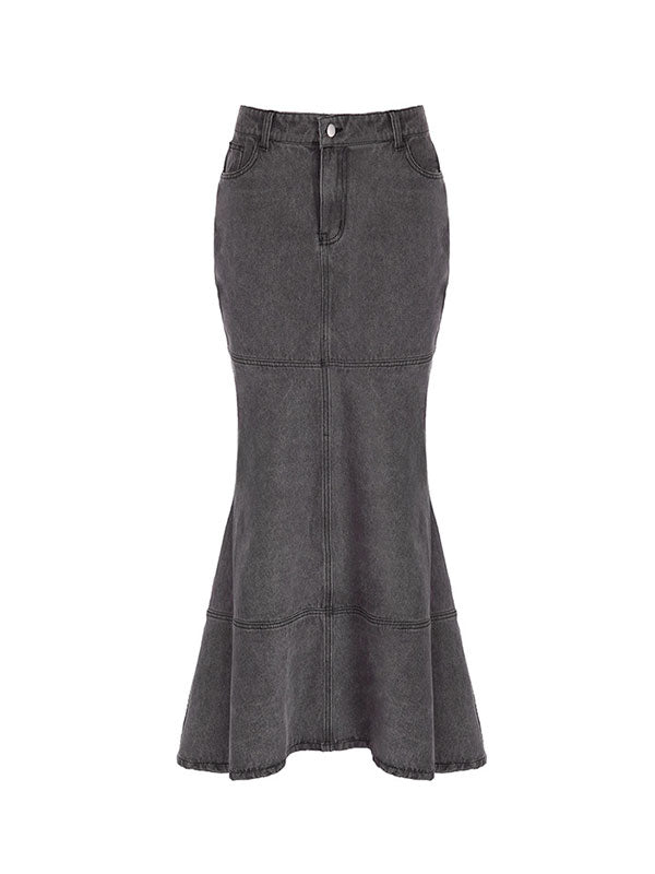 Mermaid Button Bodycon Denim Skirt -- YKIIY CLOTHING