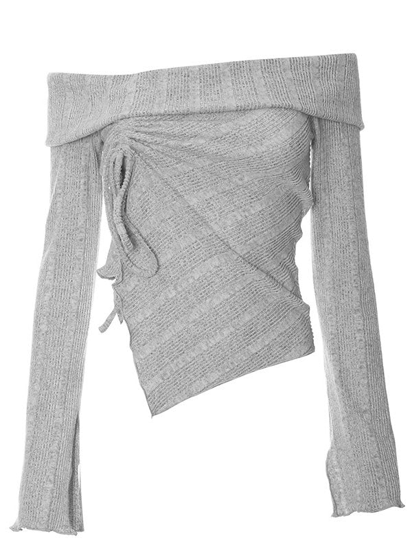 Off Shoulder Asymmetric Hem T-Shirt -- YKIIY CLOTHING