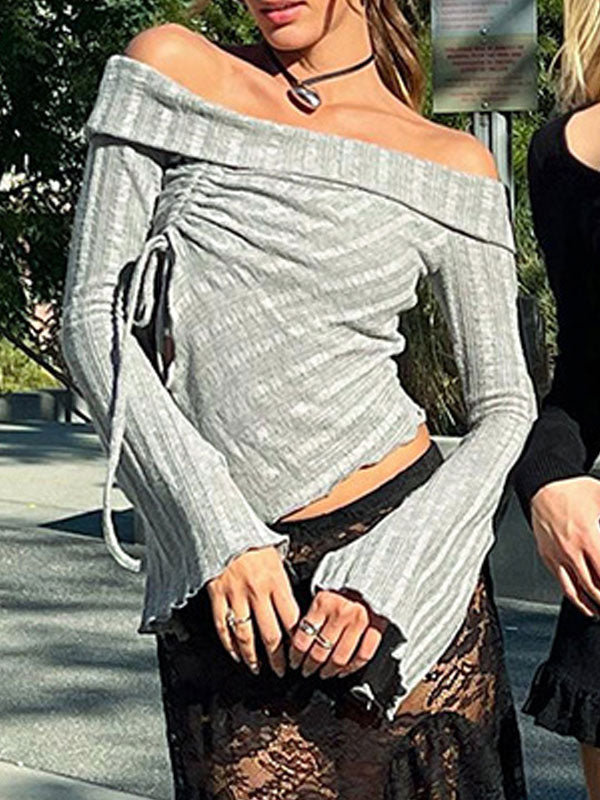 Off Shoulder Asymmetric Hem T-Shirt -- YKIIY CLOTHING