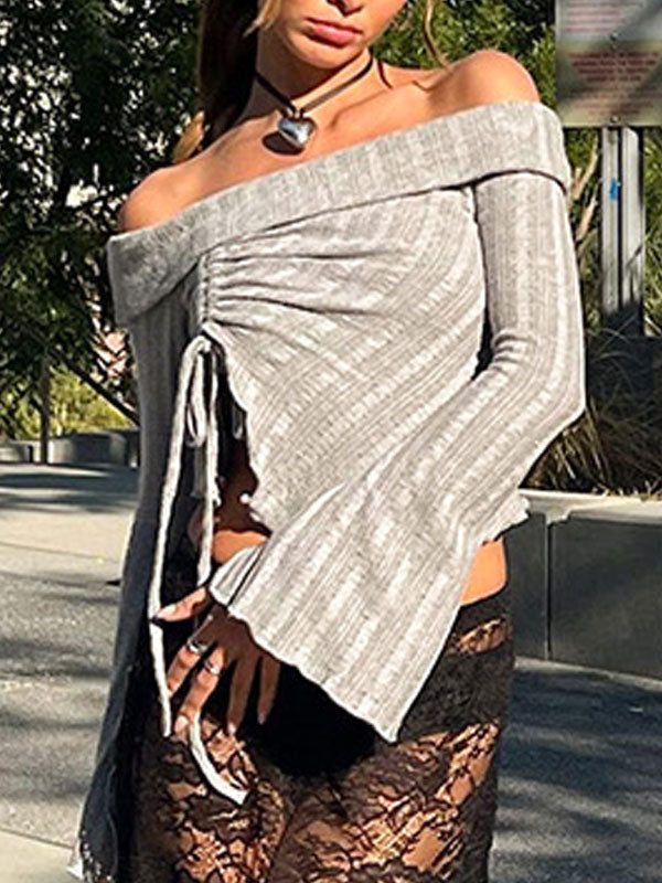 Off Shoulder Asymmetric Hem T-Shirt -- YKIIY CLOTHING