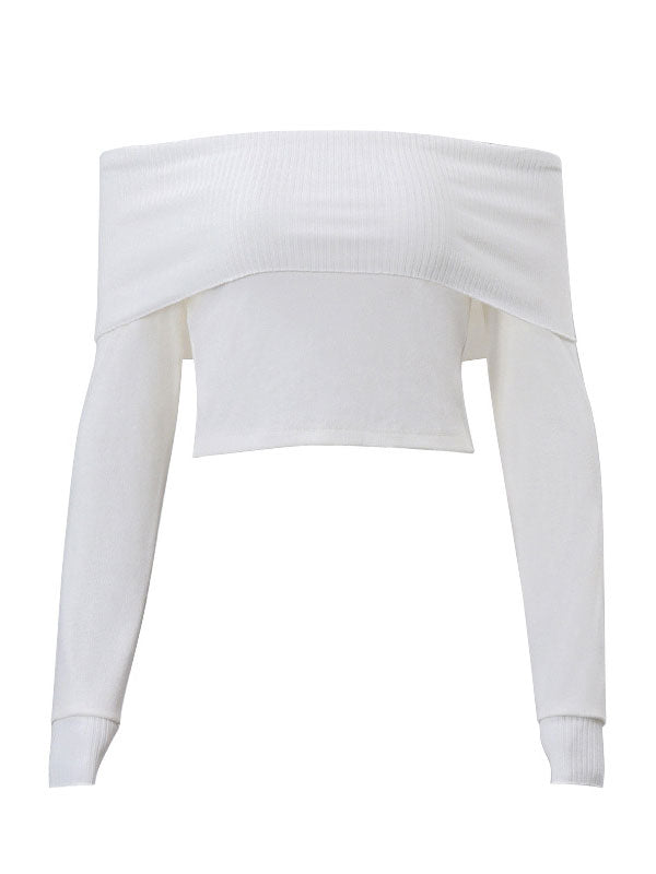 Off Shoulder Exposed Navel T-Shirt -- YKIIY CLOTHING