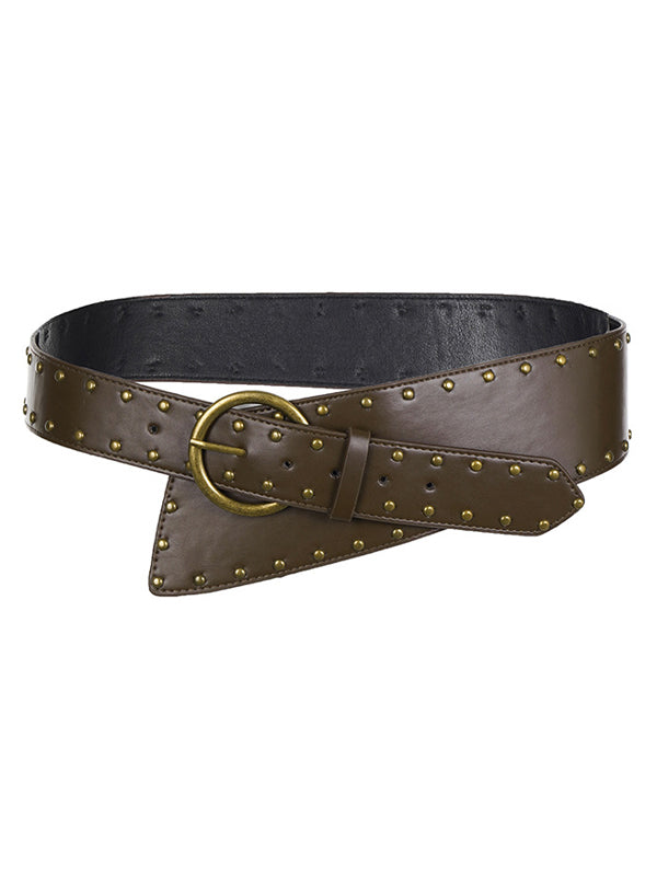 PU Studded Paneled Metal Buckle Belt -- YKIIY CLOTHING