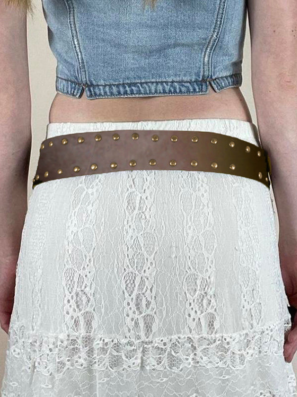 PU Studded Paneled Metal Buckle Belt -- YKIIY CLOTHING