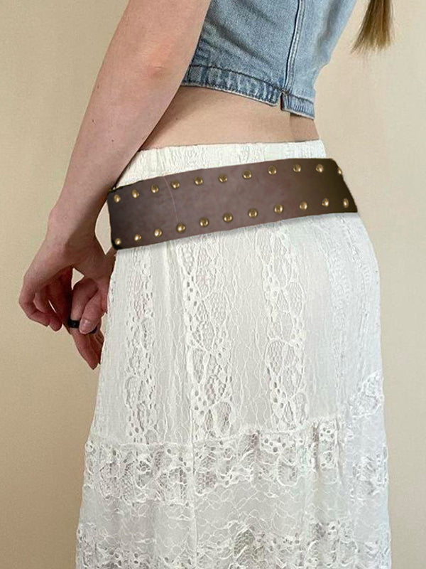 PU Studded Paneled Metal Buckle Belt -- YKIIY CLOTHING