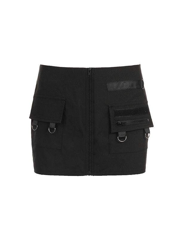Patch Pocket Zipper Black Bodycon Mini Skirt -- YKIIY CLOTHING
