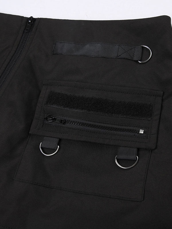 Patch Pocket Zipper Black Bodycon Mini Skirt -- YKIIY CLOTHING