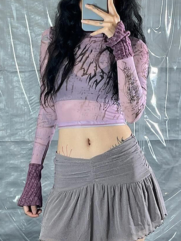 Patchwork High Neck See Through T-Shirt -- YKIIY CLOTHING