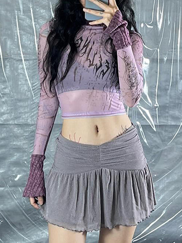 Patchwork High Neck See Through T-Shirt -- YKIIY CLOTHING