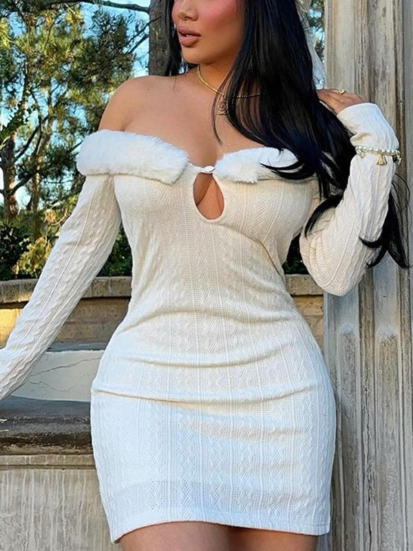 Plain Off Shoulder Bodycon Mini Dress -- YKIIY CLOTHING