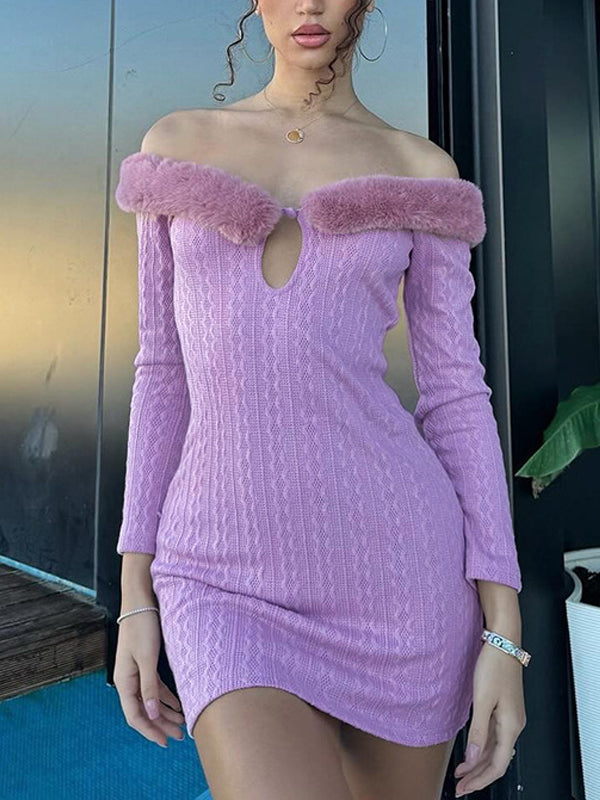 Plain Off Shoulder Bodycon Mini Dress -- YKIIY CLOTHING
