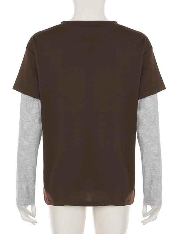 Printed Splicing Long Sleeve Fake Two-piece Bottoming -- YKIIY CLOTHING