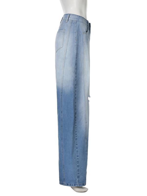 Ripped Banana Jeans Blue Casual Trendy Loose Jeans -- YKIIY CLOTHING