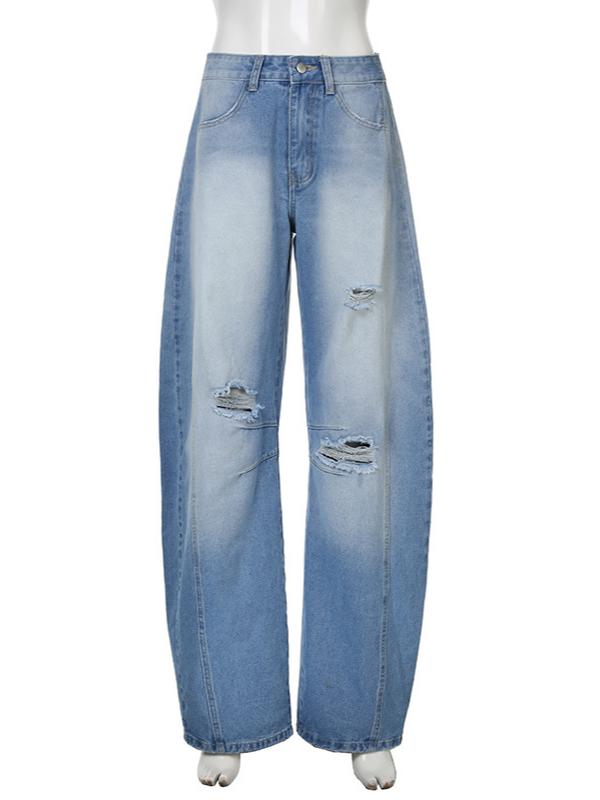 Ripped Banana Jeans Blue Casual Trendy Loose Jeans -- YKIIY CLOTHING