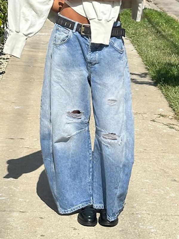 Ripped Banana Jeans Blue Casual Trendy Loose Jeans -- YKIIY CLOTHING