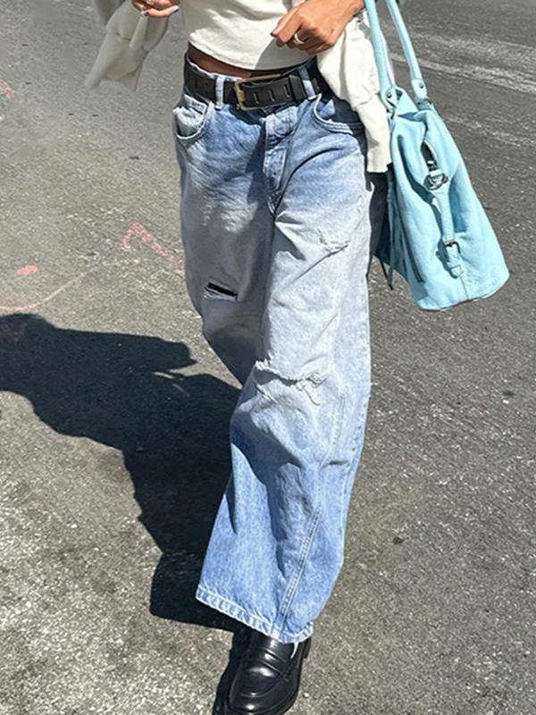 Ripped Banana Jeans Blue Casual Trendy Loose Jeans -- YKIIY CLOTHING