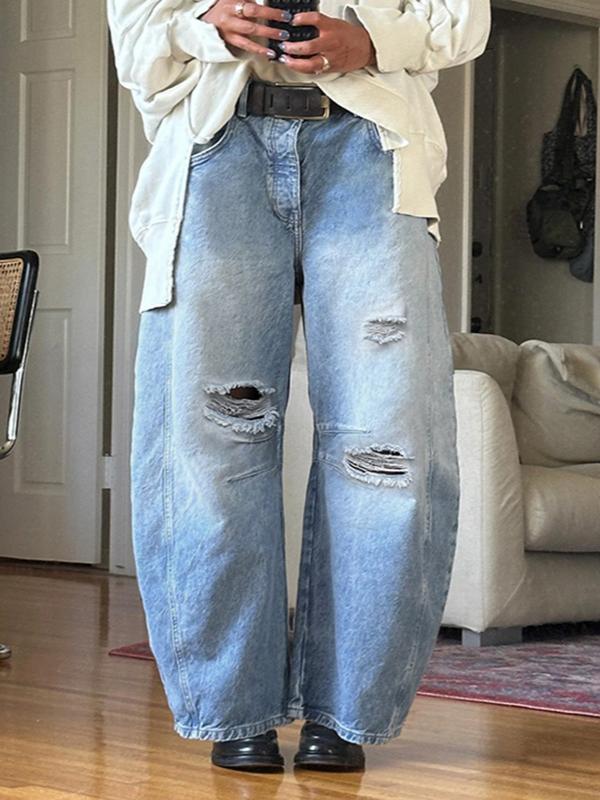 Ripped Banana Jeans Blue Casual Trendy Loose Jeans -- YKIIY CLOTHING