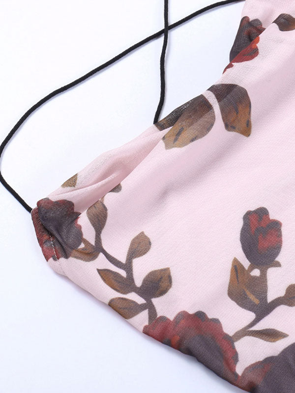 Rose Floral Printed Cross Strap Maxi Dress -- YKIIY CLOTHING