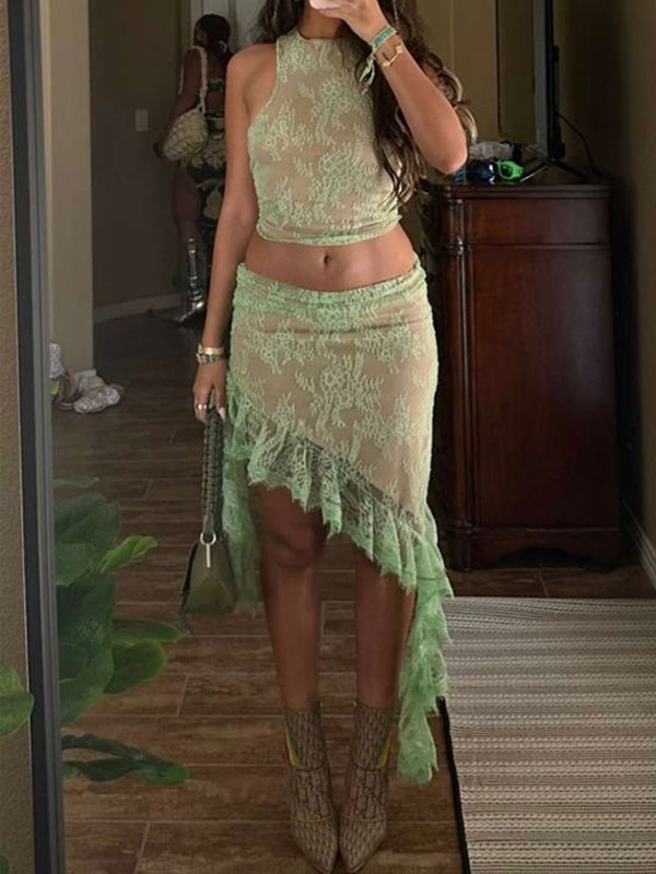 Round Neck Flounce Two Piece Set(Pre-Sale) -- YKIIY CLOTHING