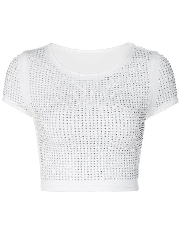 Round Neck Hilum Diamante Glitter T-Shirt -- YKIIY CLOTHING