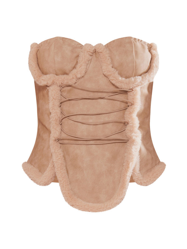 Solid Lace Up Strapless Tube Top -- YKIIY CLOTHING