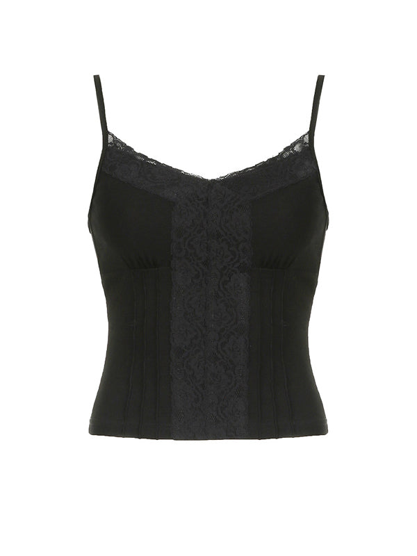 Spaghetti Strap Decorative Lace Camis -- YKIIY CLOTHING