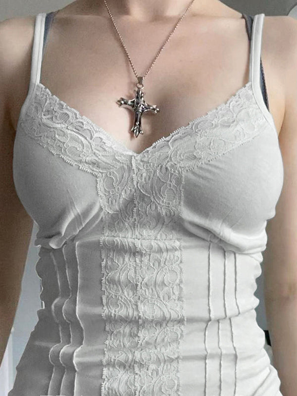Spaghetti Strap Decorative Lace Camis -- YKIIY CLOTHING