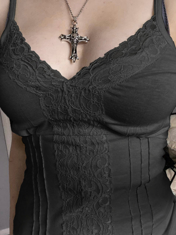 Spaghetti Strap Decorative Lace Camis -- YKIIY CLOTHING