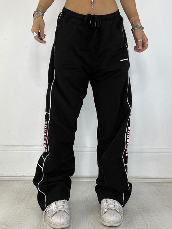 Sporty Letters Elastic Waist Pants -- YKIIY CLOTHING
