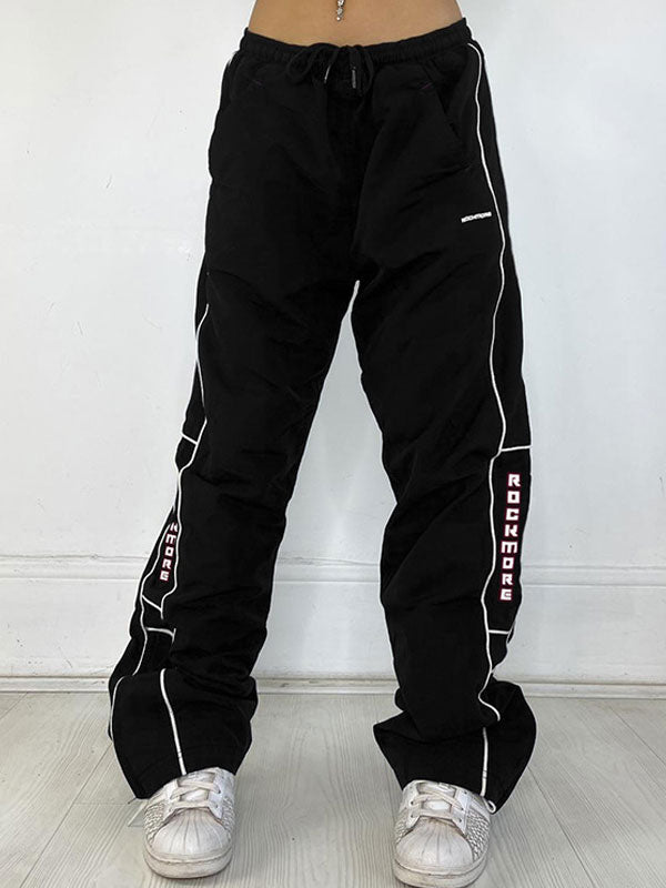 Sporty Letters Elastic Waist Pants -- YKIIY CLOTHING